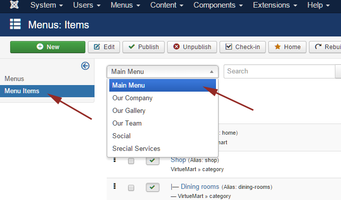 Menu Item Joomla