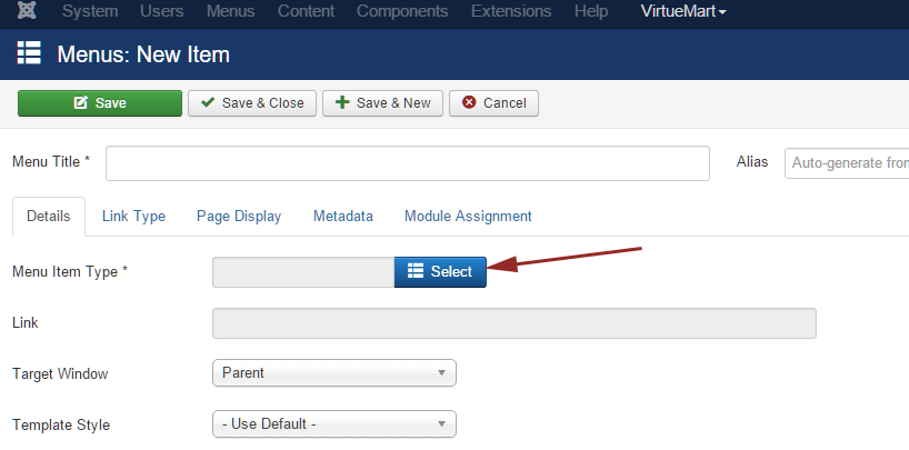 joomla Menu Item Type